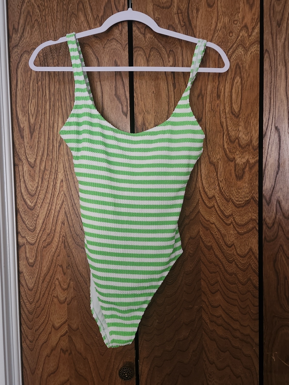 Green & White Striped One-Piece Swimsuit